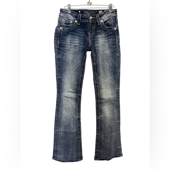 Miss Me Distressed Signature Boot Cut Jeans Size 26 - Picture 2 of 8